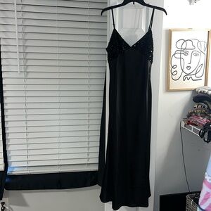 Never Worn: Forever 21 Satin Black Dress with Sequin Detail Size L